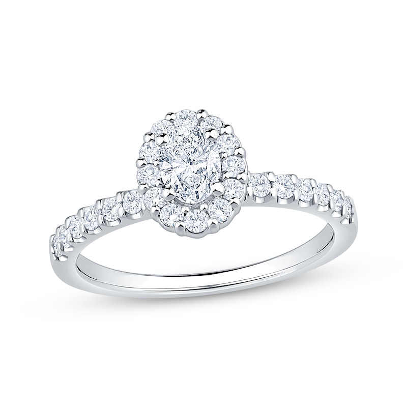 Main Image 1 of Oval-Cut Diamond Halo Engagement Ring 3/4 ct tw 14K White Gold