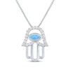 Thumbnail Image 1 of Blue Lab-Created Opal & White Lab-Created Sapphire Evil Eye Hamsa Necklace Sterling Silver 18&quot;