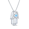 Thumbnail Image 2 of Blue Lab-Created Opal & White Lab-Created Sapphire Evil Eye Hamsa Necklace Sterling Silver 18&quot;