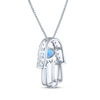 Thumbnail Image 3 of Blue Lab-Created Opal & White Lab-Created Sapphire Evil Eye Hamsa Necklace Sterling Silver 18&quot;