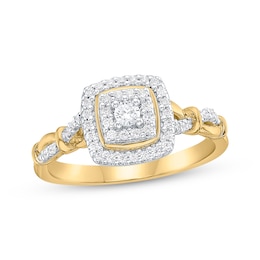 Multi-Diamond Cushion Halo Promise Ring 1/4 ct tw 10K Yellow Gold