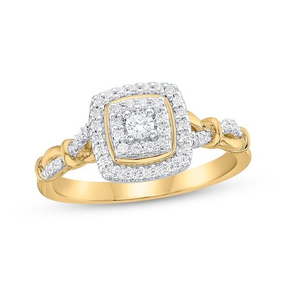 Multi-Diamond Cushion Halo Promise Ring 1/4 ct tw 10K Yellow Gold