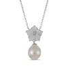 Thumbnail Image 1 of Cultured Pearl, White Lab-Created Sapphire & Mother-of-Pearl Flower Necklace Sterling Silver 18&quot;