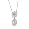 Thumbnail Image 2 of Cultured Pearl, White Lab-Created Sapphire & Mother-of-Pearl Flower Necklace Sterling Silver 18&quot;