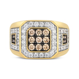 Men's Champagne & White Diamond Octagon Ring 2 ct tw 10K Yellow Gold