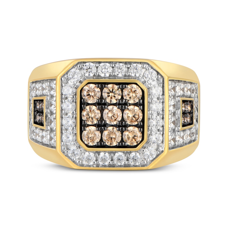 Main Image 1 of Men's Champagne & White Diamond Octagon Ring 2 ct tw 10K Yellow Gold