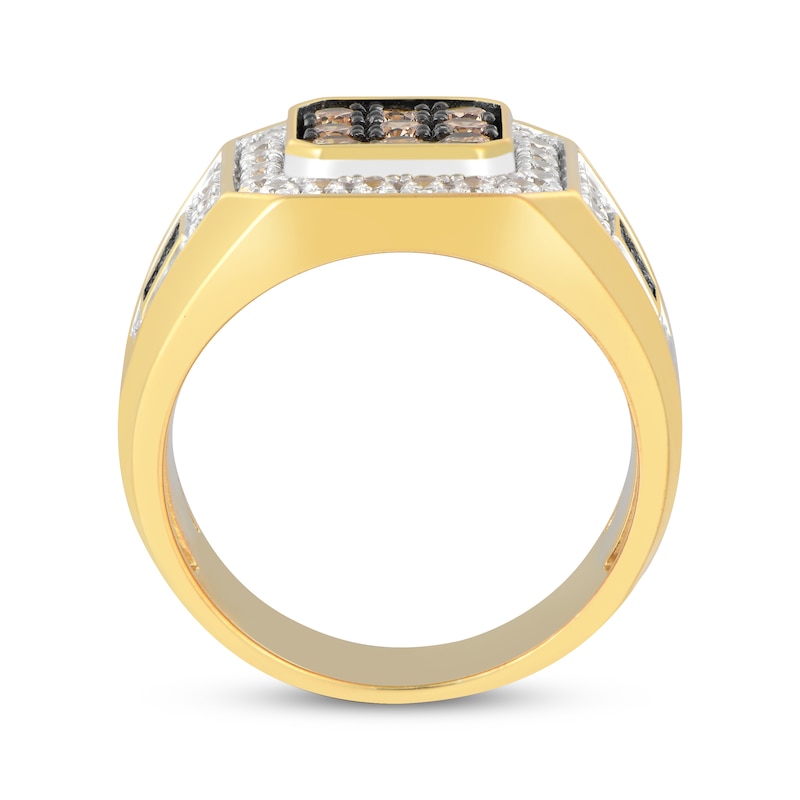 Main Image 3 of Men's Champagne & White Diamond Octagon Ring 2 ct tw 10K Yellow Gold