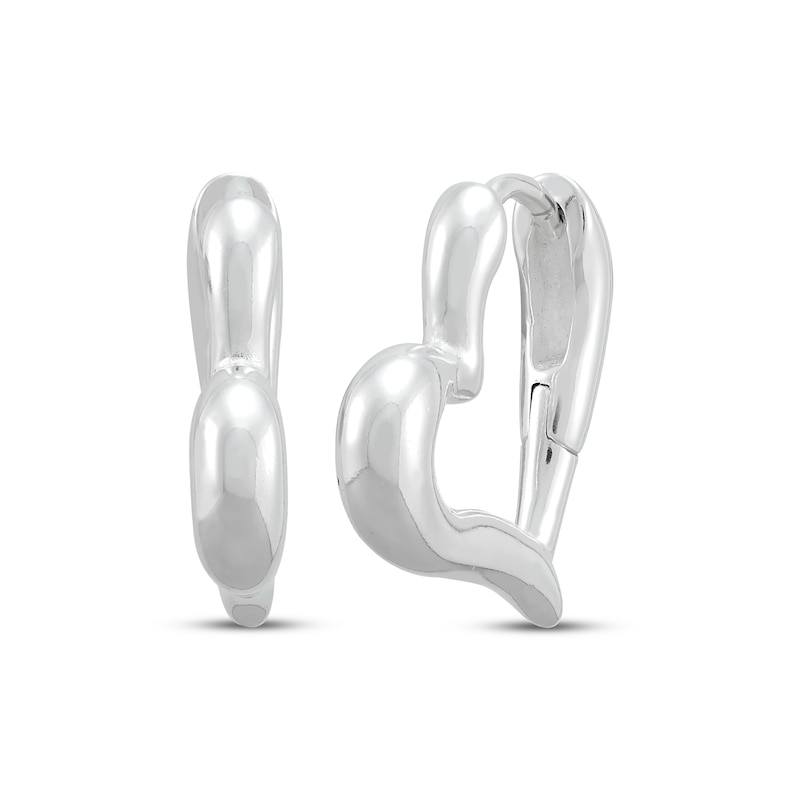 Main Image 1 of Puff Heart Tube Hoop Earrings Sterling Silver