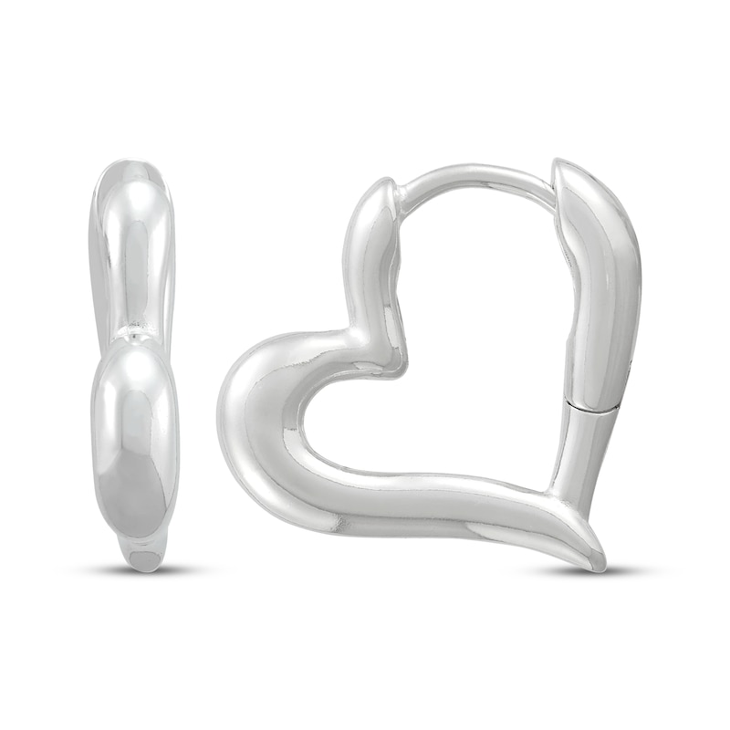 Main Image 3 of Puff Heart Tube Hoop Earrings Sterling Silver