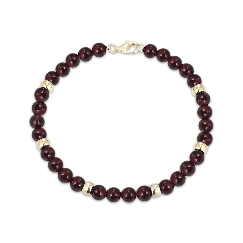 Main Image 2 of Men's Garnet Bead Bracelet 10K Yellow Gold 8.5&quot;