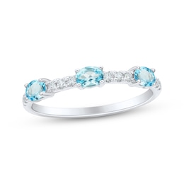 Oval-Cut Swiss Blue Topaz & Diamond Ring 1/10 ct tw Sterling Silver