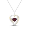 Thumbnail Image 1 of Heart-Shaped Lab-Created Ruby & White Lab-Created Sapphire Heart Necklace Sterling Silver & 10K Yellow Gold 18&quot;