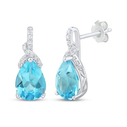 Pear-Shaped Swiss Blue Topaz & White Lab-Created Sapphire Drop Earrings Sterling Silver