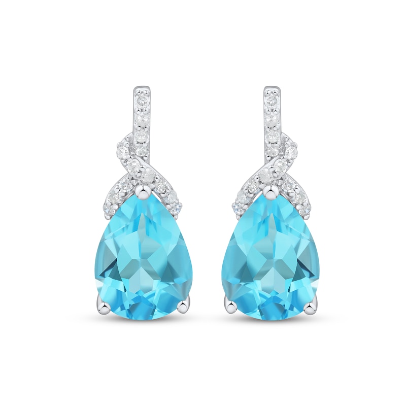 Main Image 2 of Pear-Shaped Swiss Blue Topaz & White Lab-Created Sapphire Drop Earrings Sterling Silver