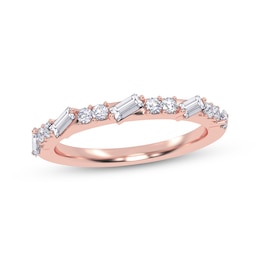 Tilted Baguette & Round-Cut Alternating Diamond Anniversary Ring 1/3 ct tw 14K Rose Gold