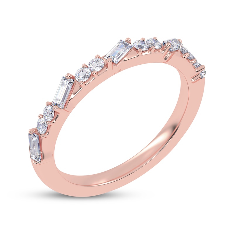 Main Image 2 of Tilted Baguette & Round-Cut Alternating Diamond Anniversary Ring 1/3 ct tw 14K Rose Gold