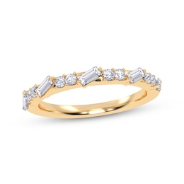 Adore Tilted Baguette & Round-Cut Alternating Diamond Anniversary Ring 1/3 ct tw 14K Yellow Gold