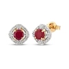 Thumbnail Image 1 of Natural Ruby & Diamond Halo Stud Earrings 1/8 ct tw 14K Yellow Gold