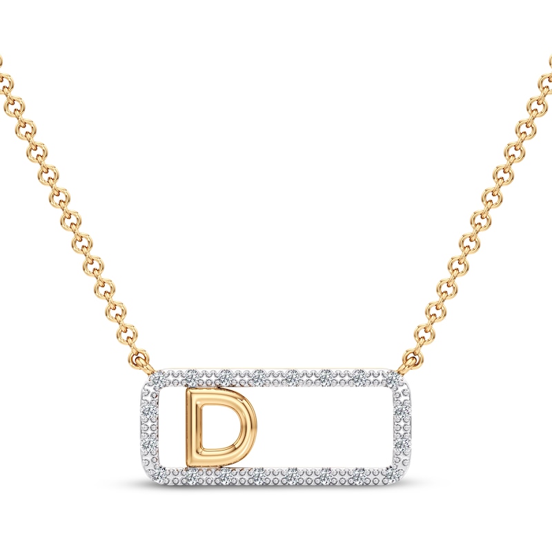 Main Image 1 of Diamond D Initial Rectangle Necklace 1/10 ct tw 10K Yellow Gold 18&quot;