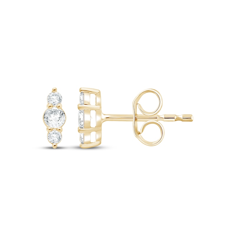 Main Image 1 of Lab-Grown Diamonds by KAY Three-Stone Vertical Stud Earrings 1/5 ct tw 14K Yellow Gold