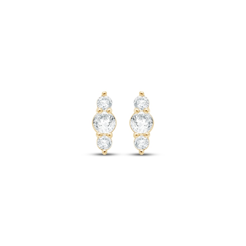 Main Image 2 of Lab-Grown Diamonds by KAY Three-Stone Vertical Stud Earrings 1/5 ct tw 14K Yellow Gold