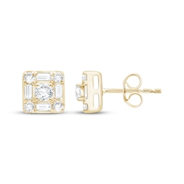 Lab-Grown Diamonds by KAY Baguette & Round-Cut Stud Earrings 3/4 ct tw 14K Yellow Gold