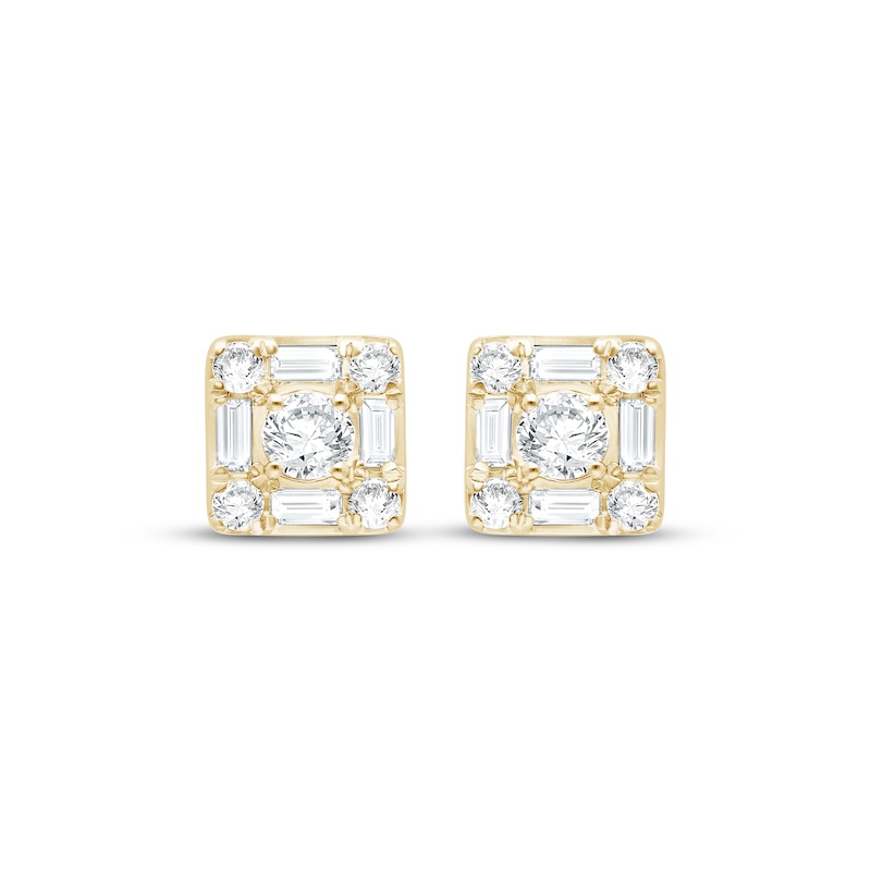 Main Image 2 of Lab-Grown Diamonds by KAY Baguette & Round-Cut Stud Earrings 3/4 ct tw 14K Yellow Gold