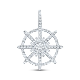 Men's Baguette & Round-Cut Diamond Ship Wheel Charm 1 ct tw 10K White Gold