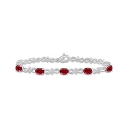 Oval-Cut Lab-Created Ruby & White Lab-Created Sapphire Infinity Link Bracelet Sterling Silver 7.5&quot;