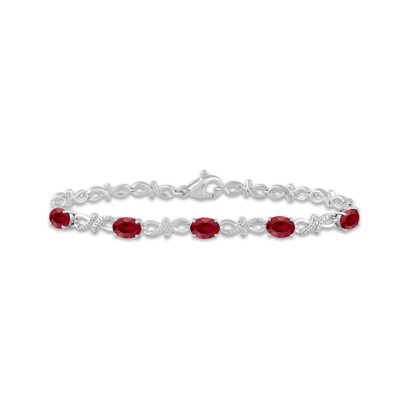 Main Image 1 of Oval-Cut Lab-Created Ruby & White Lab-Created Sapphire Infinity Link Bracelet Sterling Silver 7.5&quot;