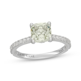 Neil Lane Cushion-Cut Green Quartz & Diamond Halo Engagement Ring 3/8 ct tw 14K White Gold