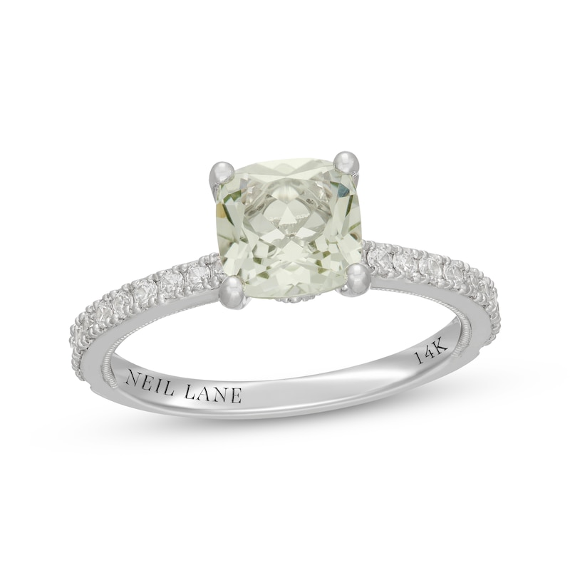 Main Image 1 of Neil Lane Cushion-Cut Green Quartz & Diamond Halo Engagement Ring 3/8 ct tw 14K White Gold