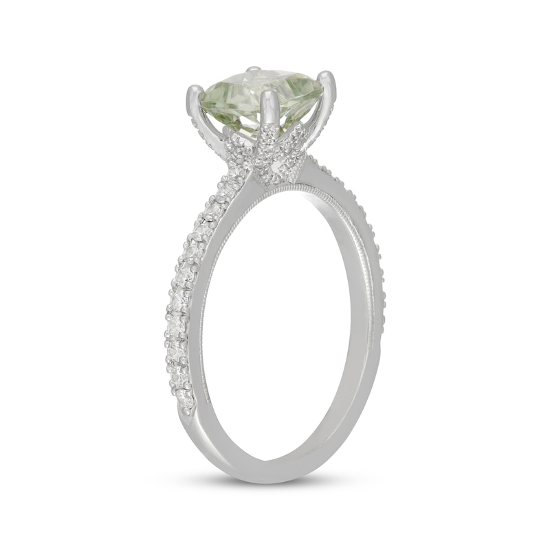 Main Image 2 of Neil Lane Cushion-Cut Green Quartz & Diamond Halo Engagement Ring 3/8 ct tw 14K White Gold