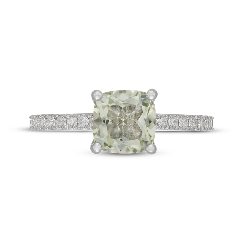 Main Image 3 of Neil Lane Cushion-Cut Green Quartz & Diamond Halo Engagement Ring 3/8 ct tw 14K White Gold