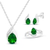 Thumbnail Image 1 of Pear-Shaped Lab-Created Emerald & White Lab-Created Sapphire Gift Set Sterling Silver