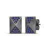 Thumbnail Image 1 of Men's Blue Lab-Created Sapphire Rectangle Stud Earrings Antique Finished Sterling Silver