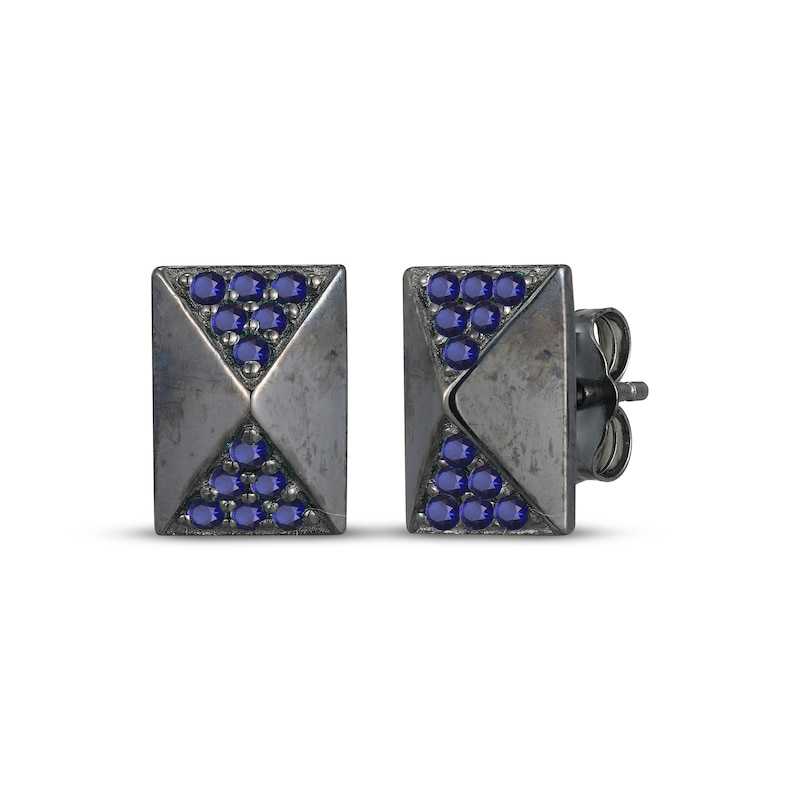 Main Image 1 of Men's Blue Lab-Created Sapphire Rectangle Stud Earrings Antique Finished Sterling Silver