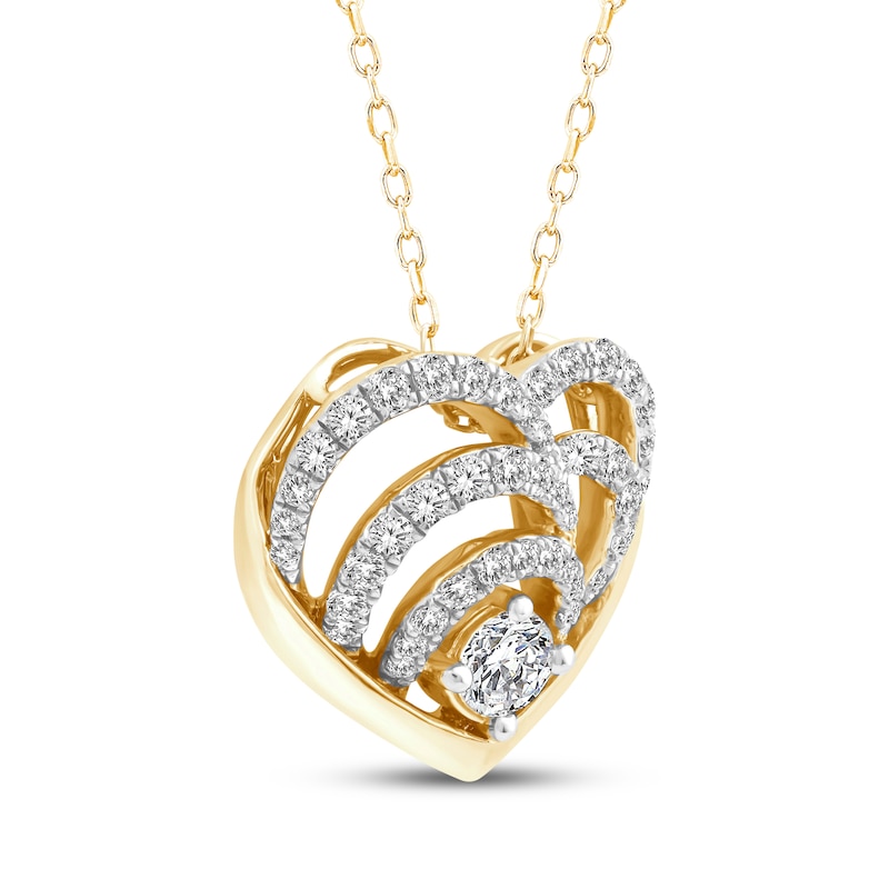 Main Image 2 of Diamond Layered Heart Necklace 1/2 ct tw 10K Yellow Gold 17&quot;