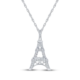 Diamond Eiffel Tower Necklace 1/10 ct tw Sterling Silver 18&quot;