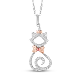 Disney Treasures The Aristocats Diamond & Pink Tourmaline Necklace 1/10 ct tw Sterling Silver & 10K Rose Gold 19&quot;