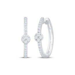 Multi-Diamond Circle Center Hoop Earrings 1/3 ct tw 10K White Gold