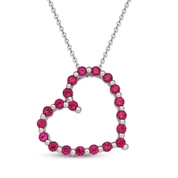 Lab-Created Ruby Tilted Heart Necklace Sterling Silver 18&quot;