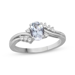 Oval-Cut Aquamarine & White Lab-Created Sapphire Ring Sterling Silver