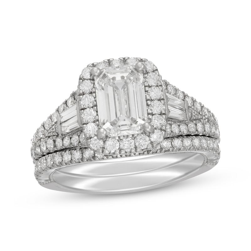 Main Image 1 of Neil Lane Artistry Emerald-Cut Lab-Grown Diamond Halo Bridal Set 2-5/8 ct tw 14K White Gold