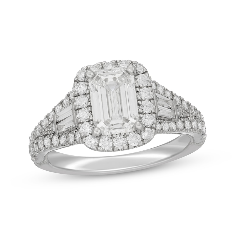 Main Image 1 of Neil Lane Artistry Emerald-Cut Lab-Grown Diamond Engagement Ring 2-1/2 ct tw 14K White Gold