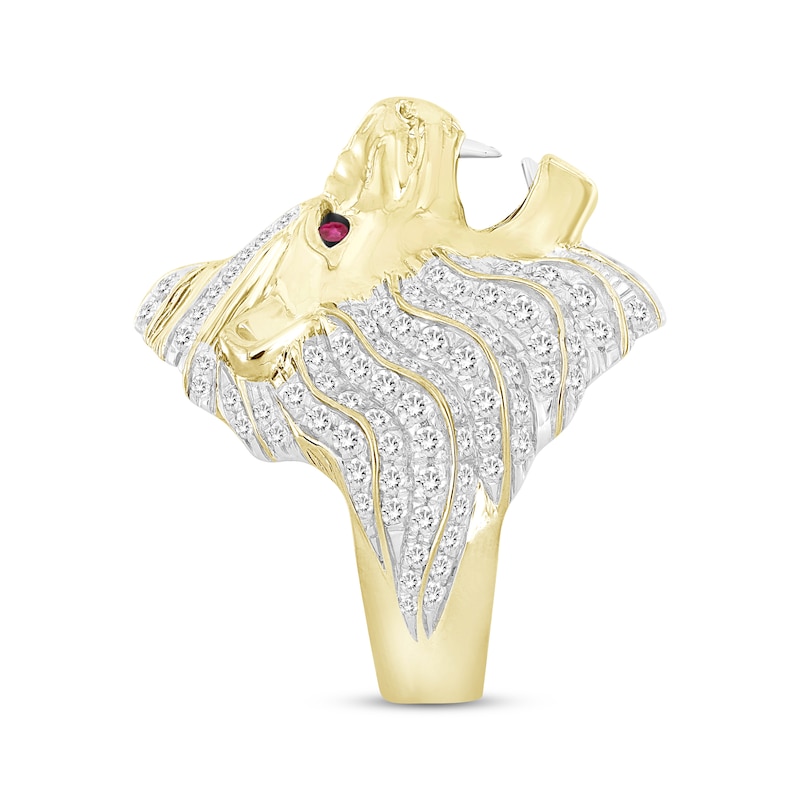 Main Image 2 of Men's Diamond & Lab-Created Ruby Lion Head Ring 2-1/2 ct tw 10K Yellow Gold