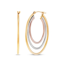 Triple Tube Hoop Earrings 14K Tri-Tone Gold 30mm