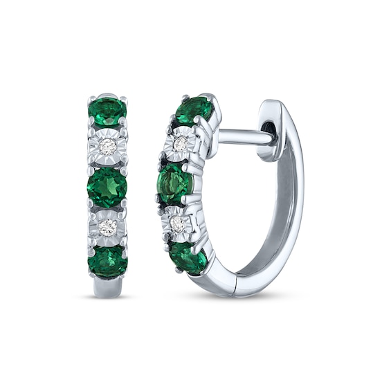 Lab-Created Emerald & Diamond Accent Hoop Earrings Sterling Silver
