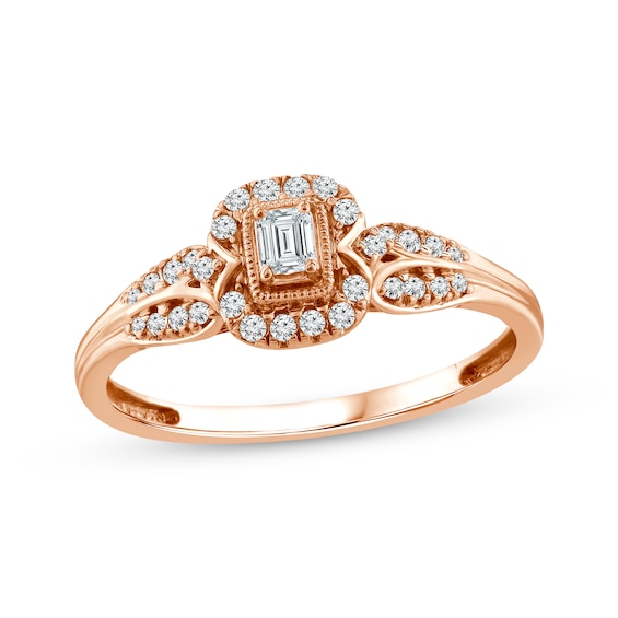 Emerald-Cut Diamond Engagement Ring 1/5 ct tw 10K Rose Gold