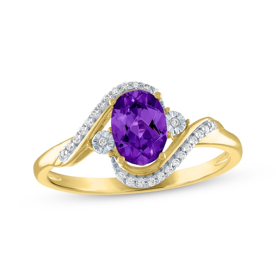 Oval-Cut Amethyst & Diamond Bypass Ring 1/15 ct tw 10K Yellow Gold